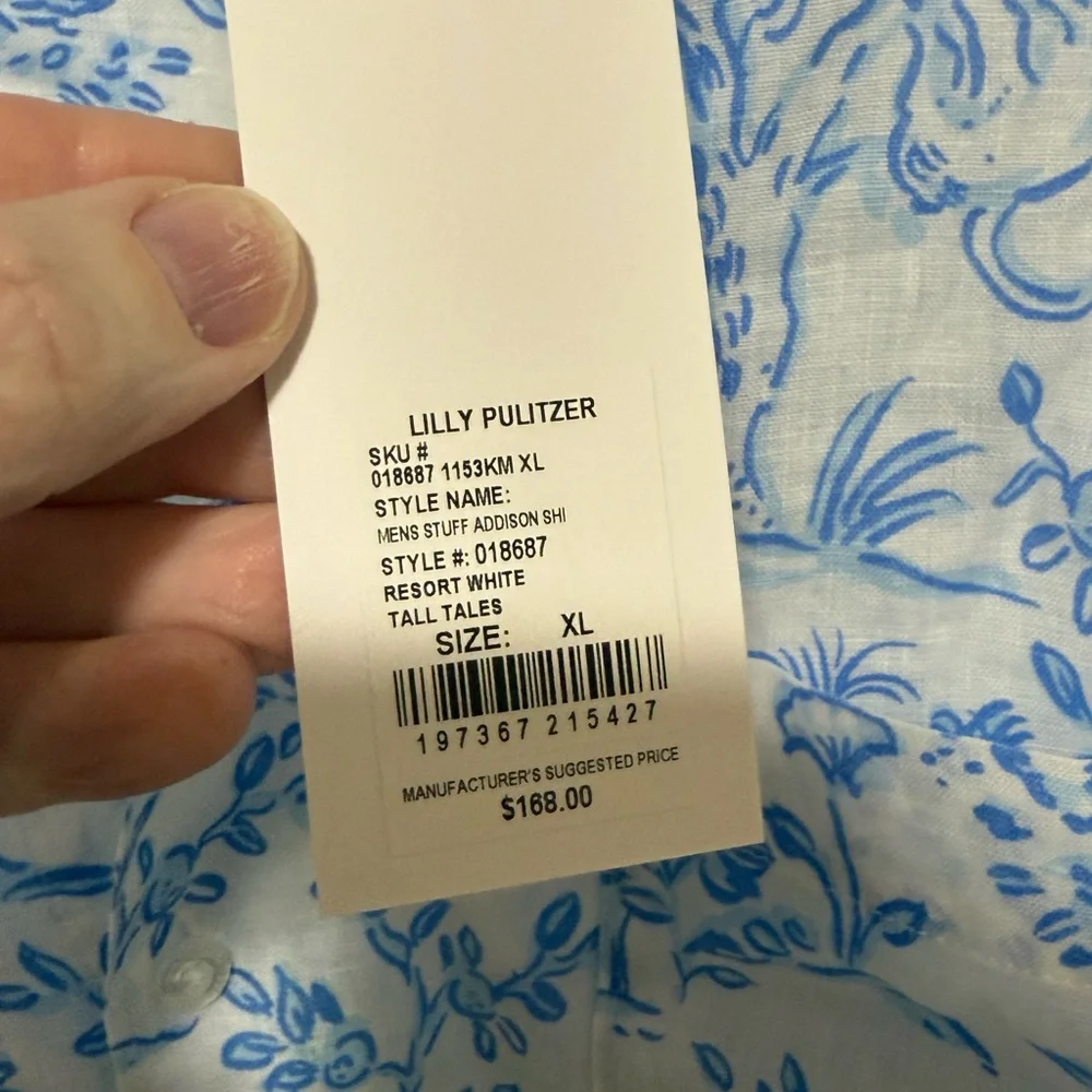 NWT Lilly pulitzer Men’s Addison shirt button down 100% Linen Resort white XL - Picture 3 of 9